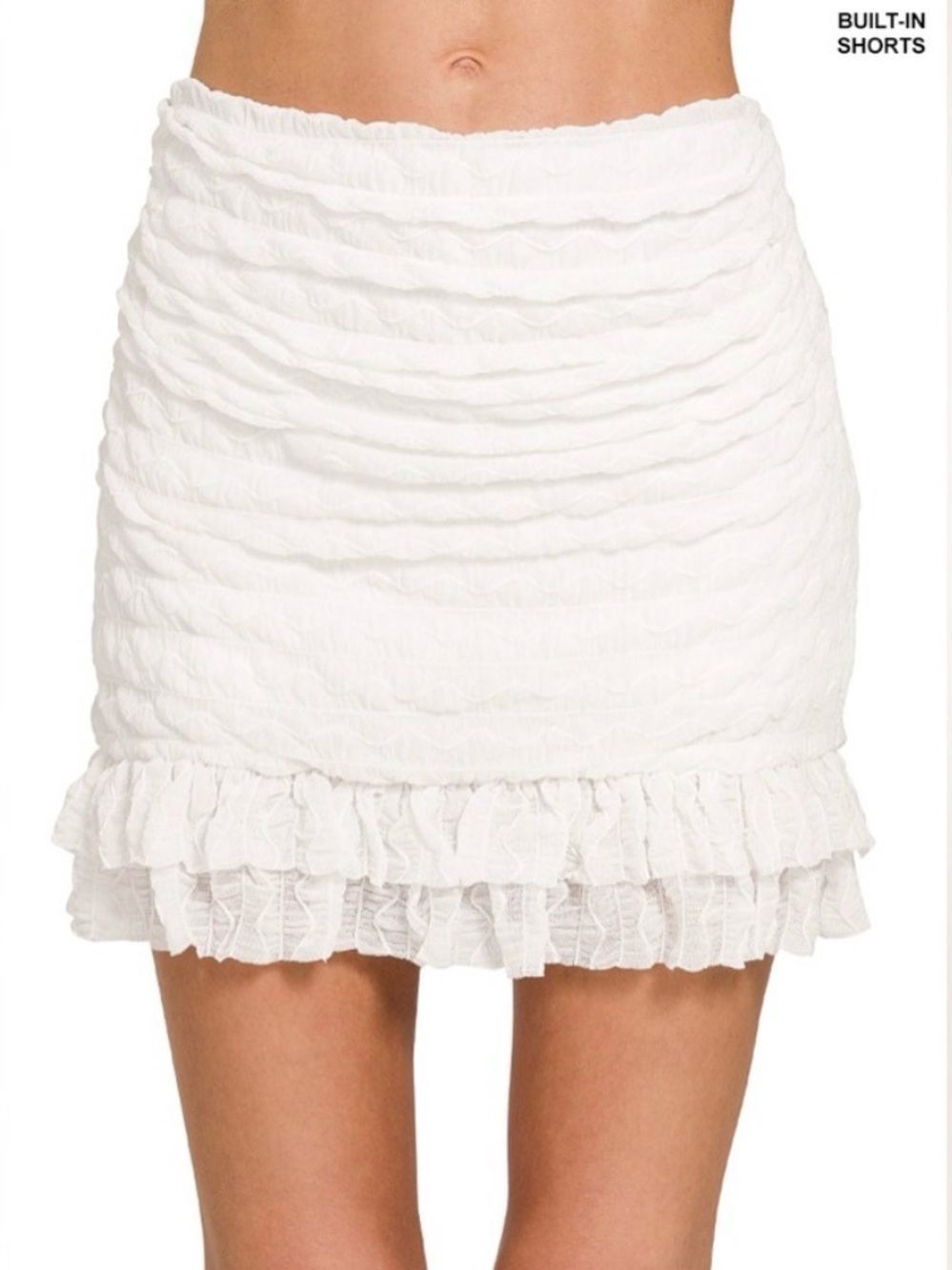 Zenana Outfitters White Ruffled Mini Skirt